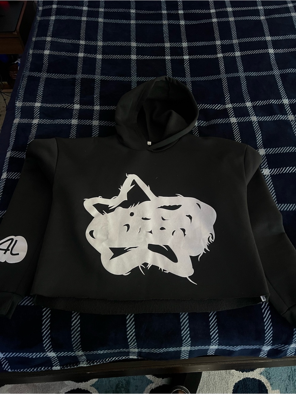Black Cropped Graphic Hoodie Size Medium